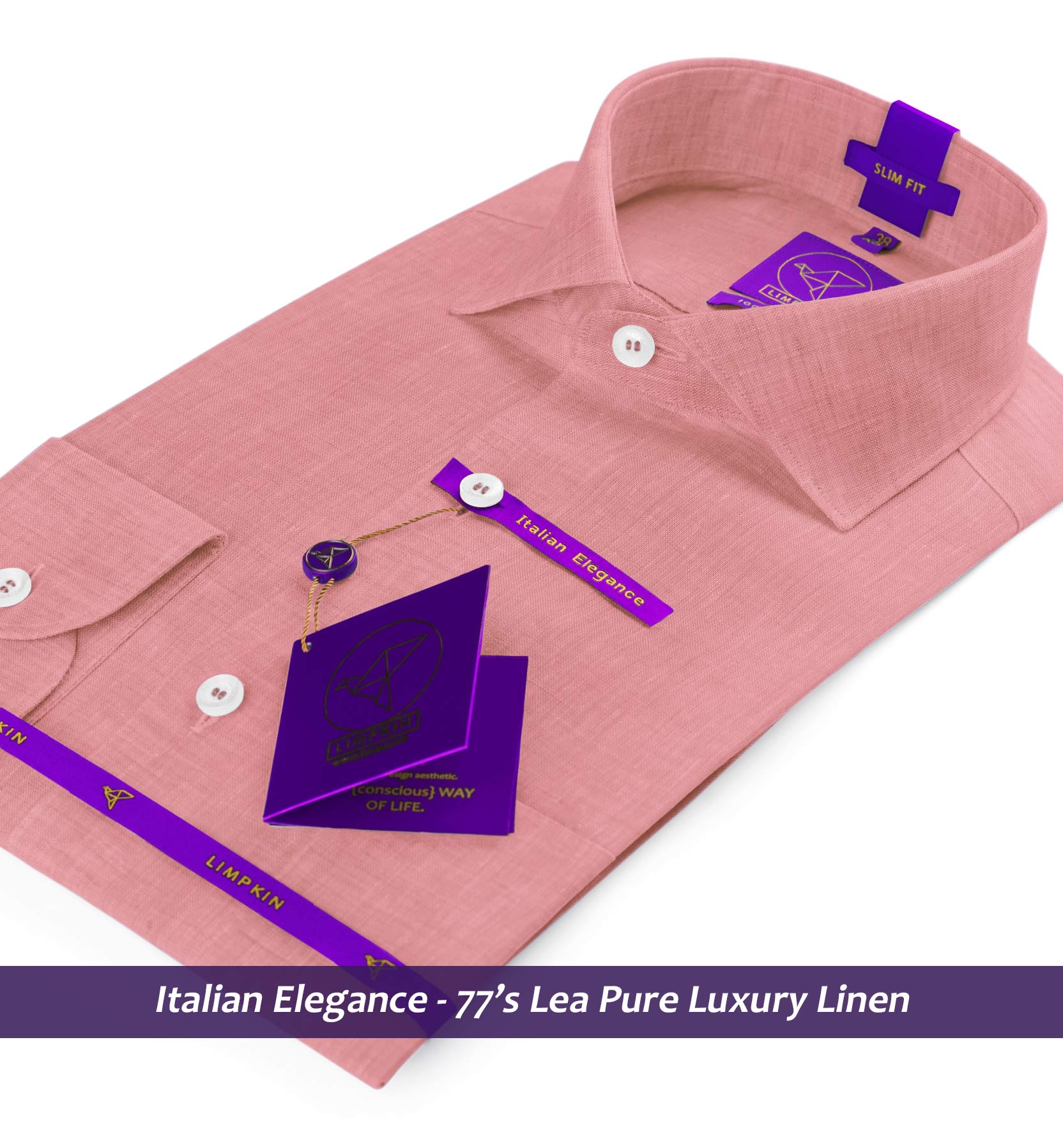 Mallawi- Apricot Pink Solid Linen- 77's Lea Pure Luxury Linen