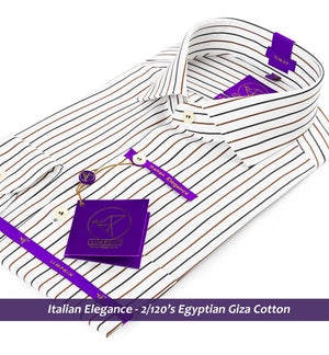 Houston- Navy & Light Brown Stripe- 2/120 Egyptian Giza Cotton