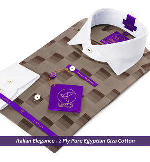 Galway- Cedar Brown Check- White Collar