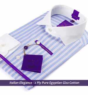 Coronado- Azure Blue & Navy Stripe- White Collar