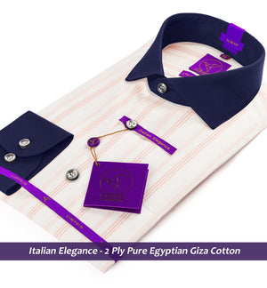 Houston- Carnation Pink Stripe- Navy Collar- 2 Ply Egyptian Giza Cotton- Delivery from 24th Aug