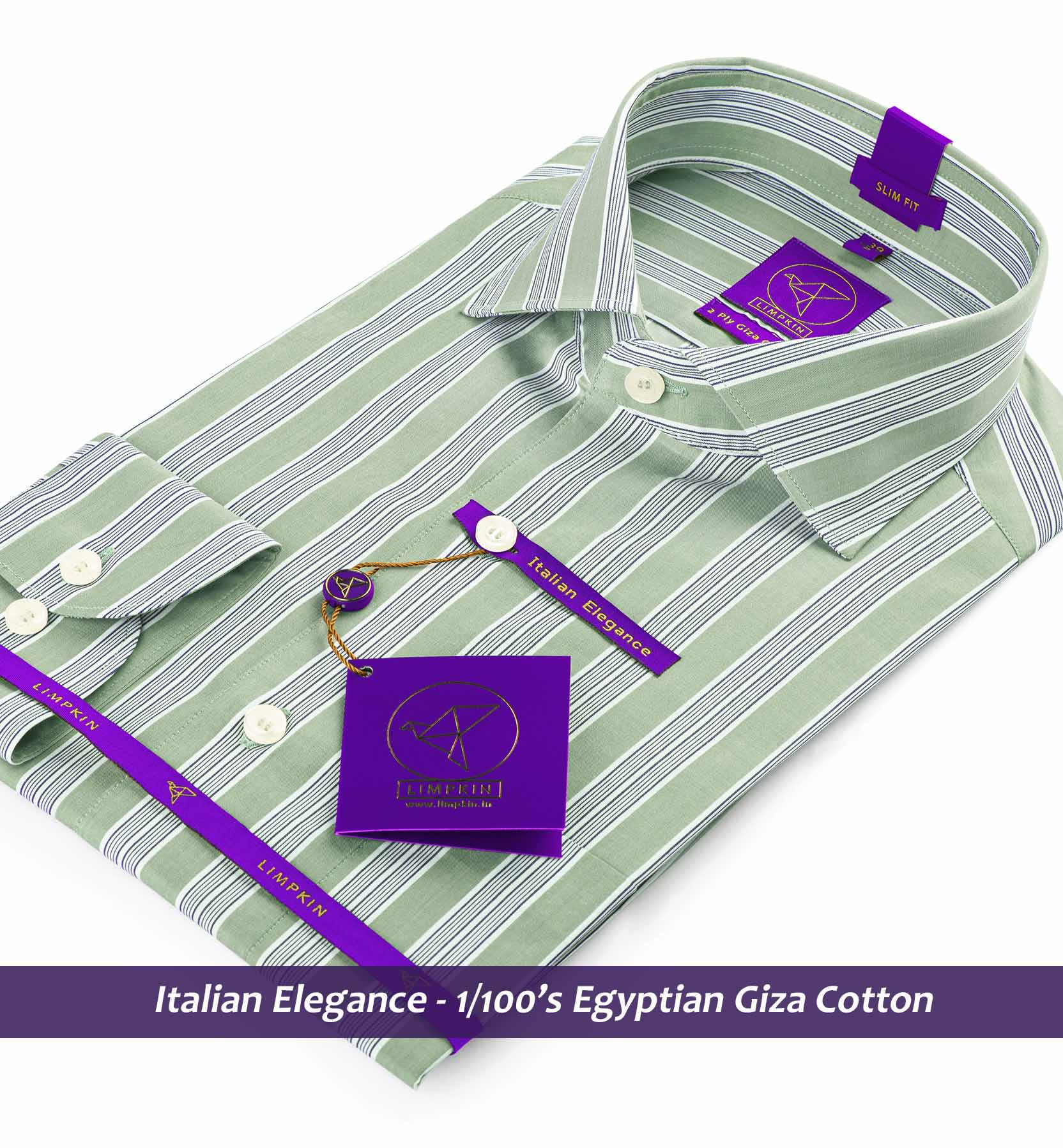 Sanibel- Olive Green & Navy Stripe- 1/100 Egyptian Giza Cotton