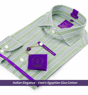 Sanibel- Olive Green & Navy Stripe- 1/100 Egyptian Giza Cotton