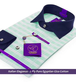 Brighton- Emerald Green & White Check- Navy Collar