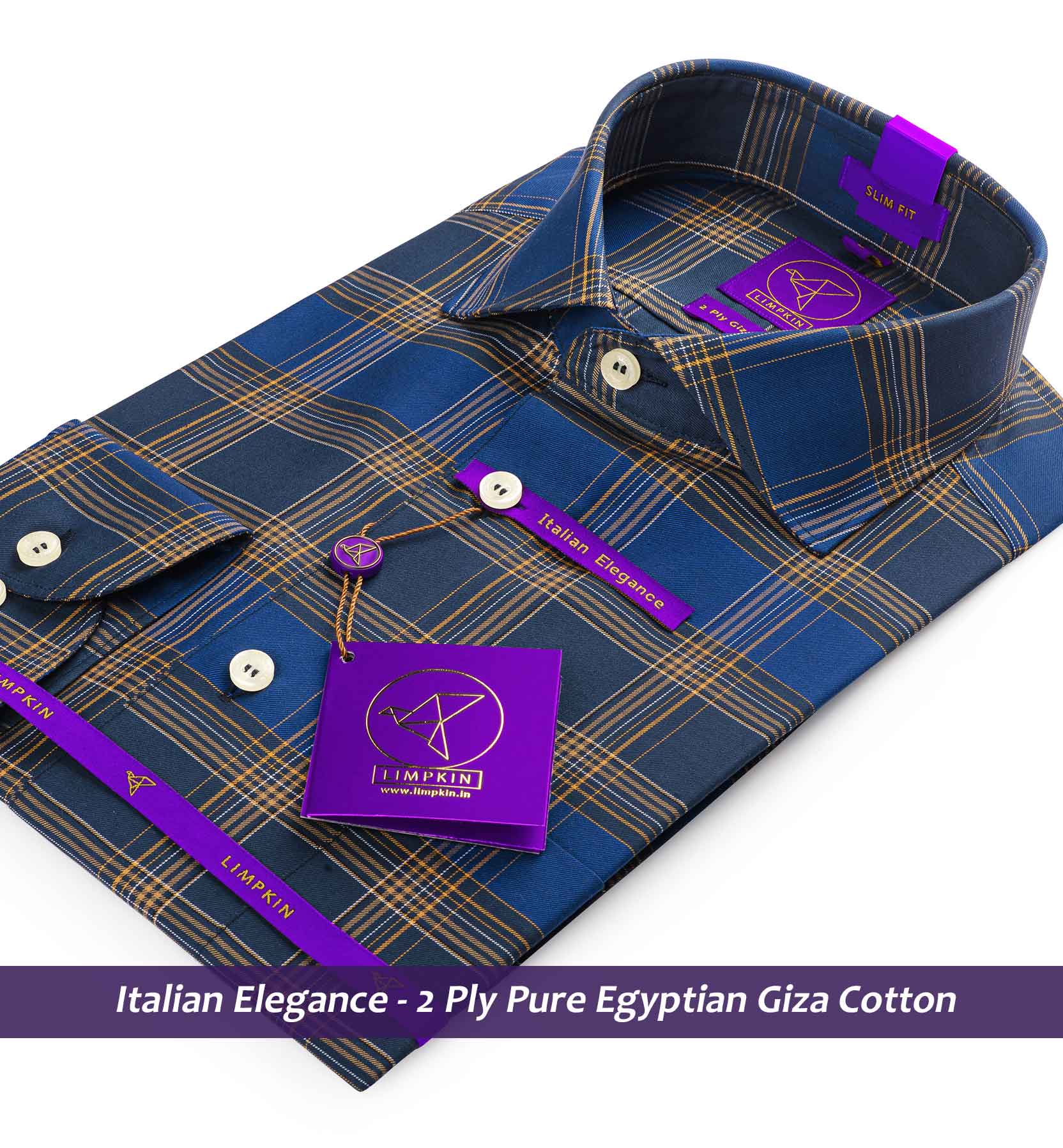 Monza- Navy Blue & Orange Check