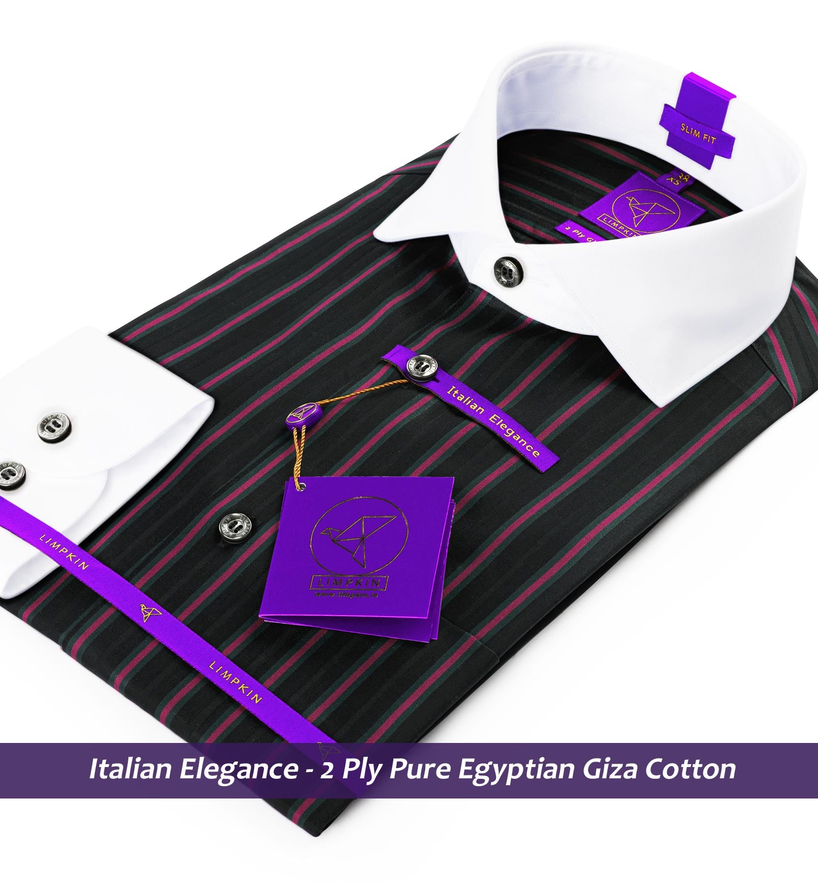 Minsk- Magenta & Black Stripe- White Collar