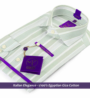 Finsbury- Jade Green & Blue Stripe- 1/100 Egyptian Giza Cotton