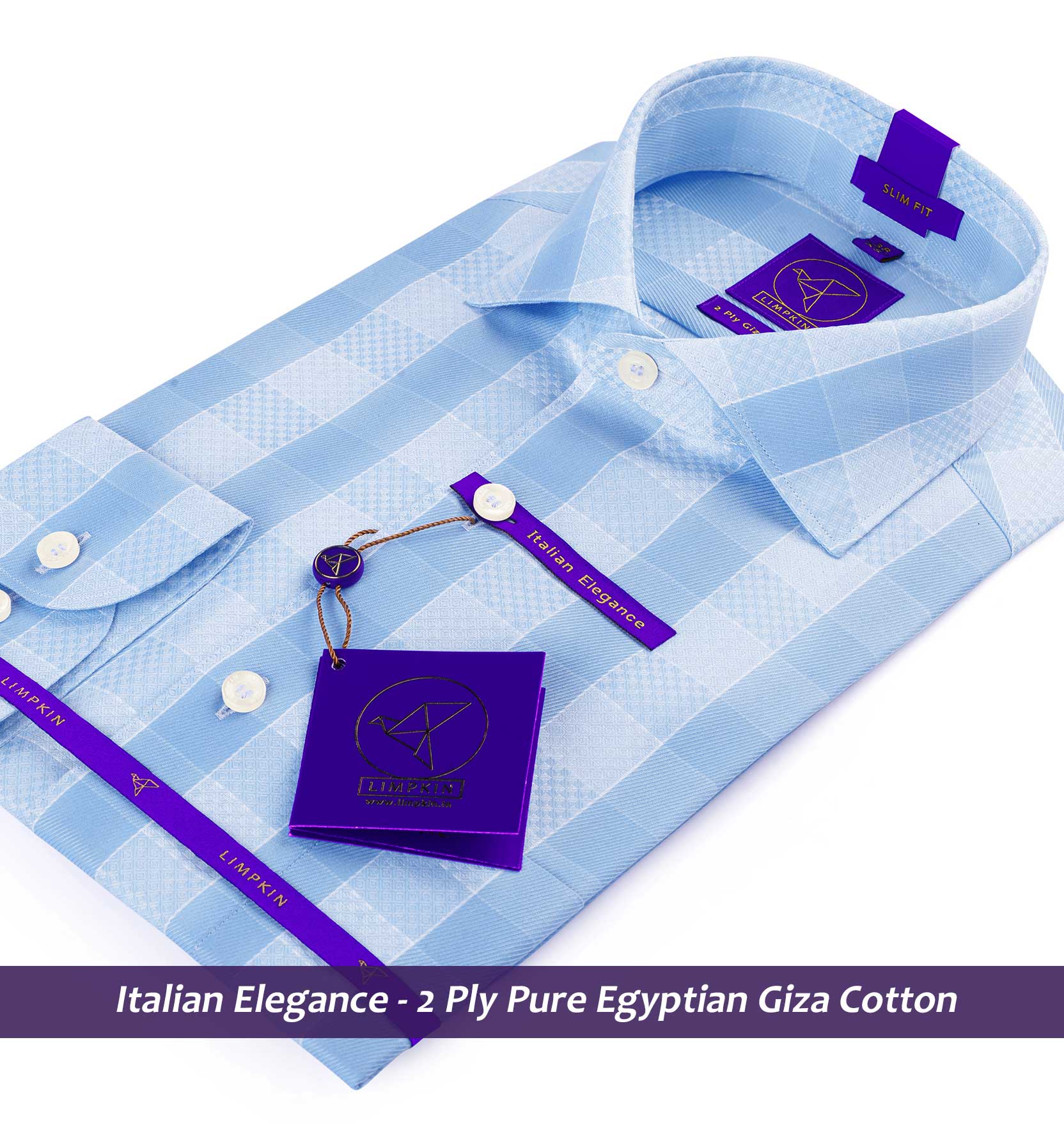Cortland- Azure Blue & White Check- 2 Ply Egyptian Giza Cotton- Delivery from 28th August