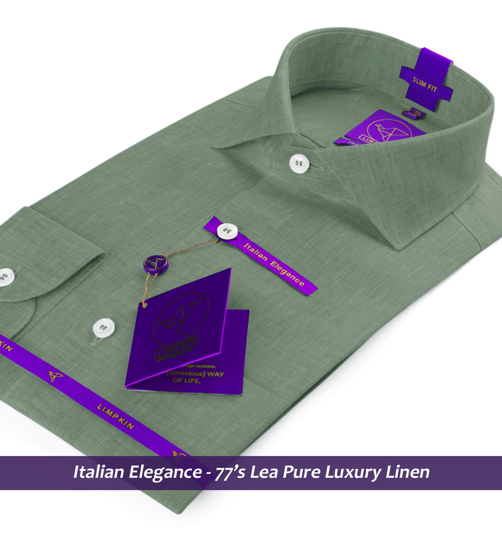 Davos- Sage Green Solid Linen- 77's Lea Pure Luxury Linen