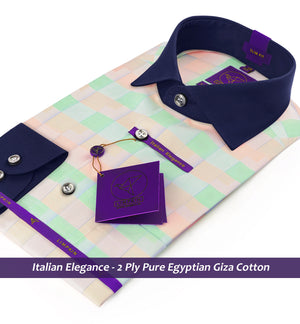 Santos- Mint Green & Peach Check- Navy Collar