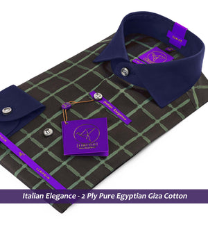 Palestro- Cedar Brown & Green Check- Navy Collar
