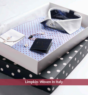 Florence- Azure Blue & Burgundy Print- White Collar