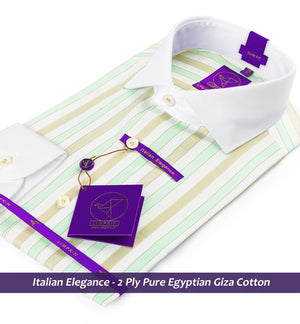 Cordoba- Mint Green & Beige Stripe- White Collar