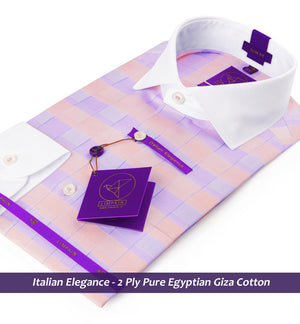 Nelson- Flamingo Pink & Lilac Check- White Collar