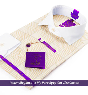 Warsaw- Beige & Grey Check- White Collar