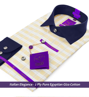 Cyprus- Amber Yellow & Ivory Stripe- Navy Collar