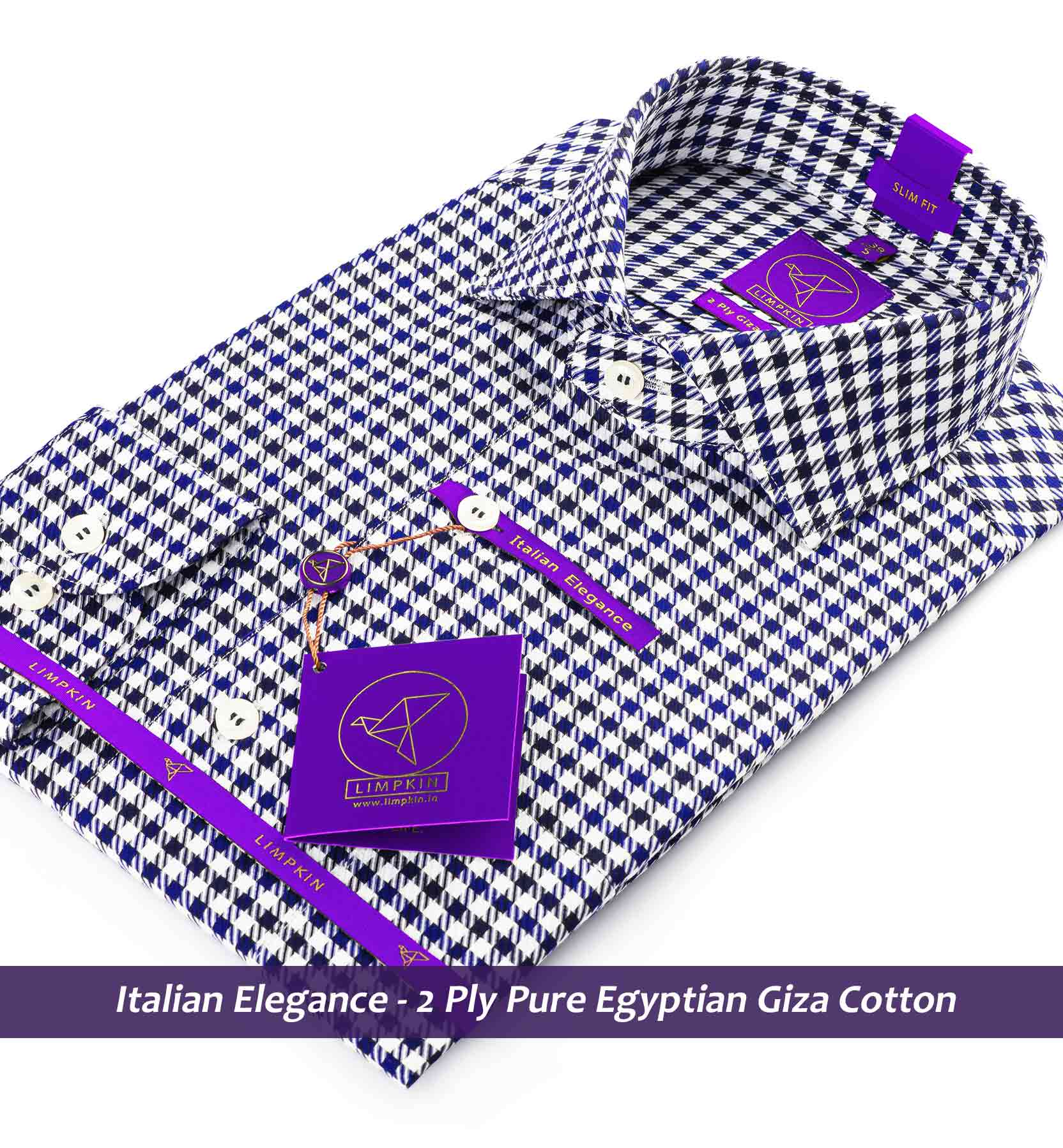 Cairoli- Navy & White Magical Check- 2 Ply Egyptian Giza Cotton- Delivery from 25th August