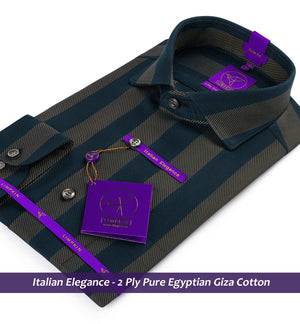 Moncton- Teal Green & Beige Stripe