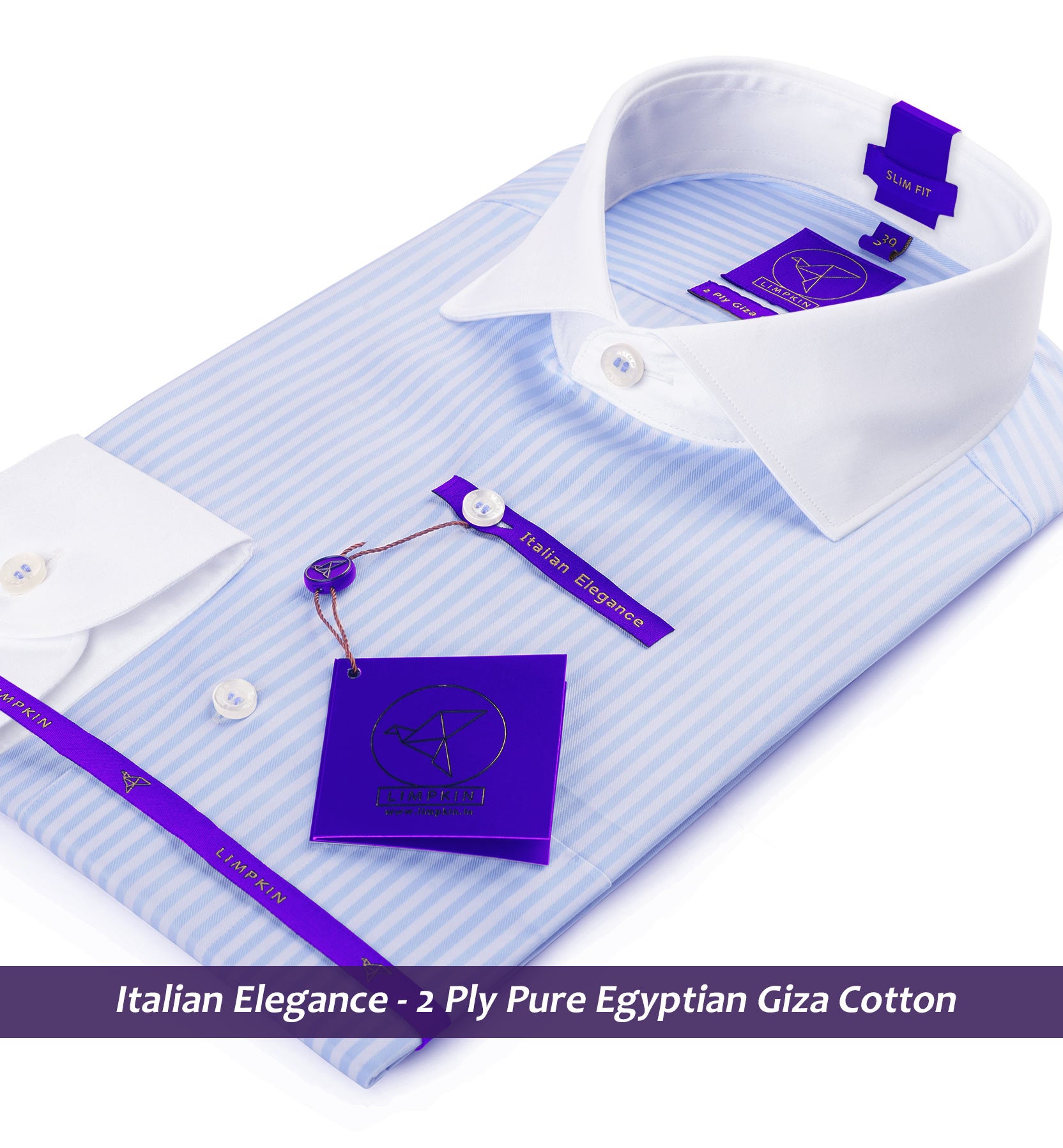Romania- Azure Blue & White Stripe- White Collar