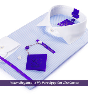 Romania- Azure Blue & White Stripe- White Collar