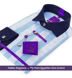 Berkeley- Cerulean Blue & Turquoise Check- Navy Collar