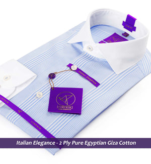 Cleveland- Azure Blue & White Stripe- White Collar