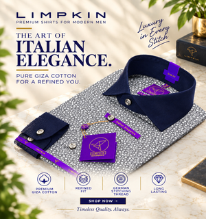 Memphis- Flint Grey & White Print- Navy Collar