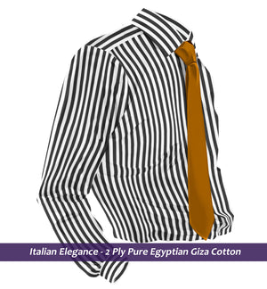 California- Ebony Black & White Magical Stripe- 2 Ply Pure Egyptian Giza Cotton