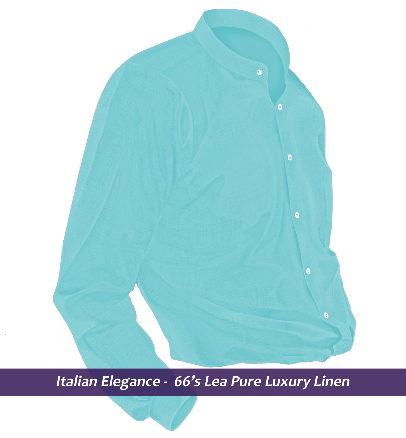 Munich- Turquoise Green Linen- Mandarin Collar- 66's Lea Pure Luxury Linen-Delivery from 15th May