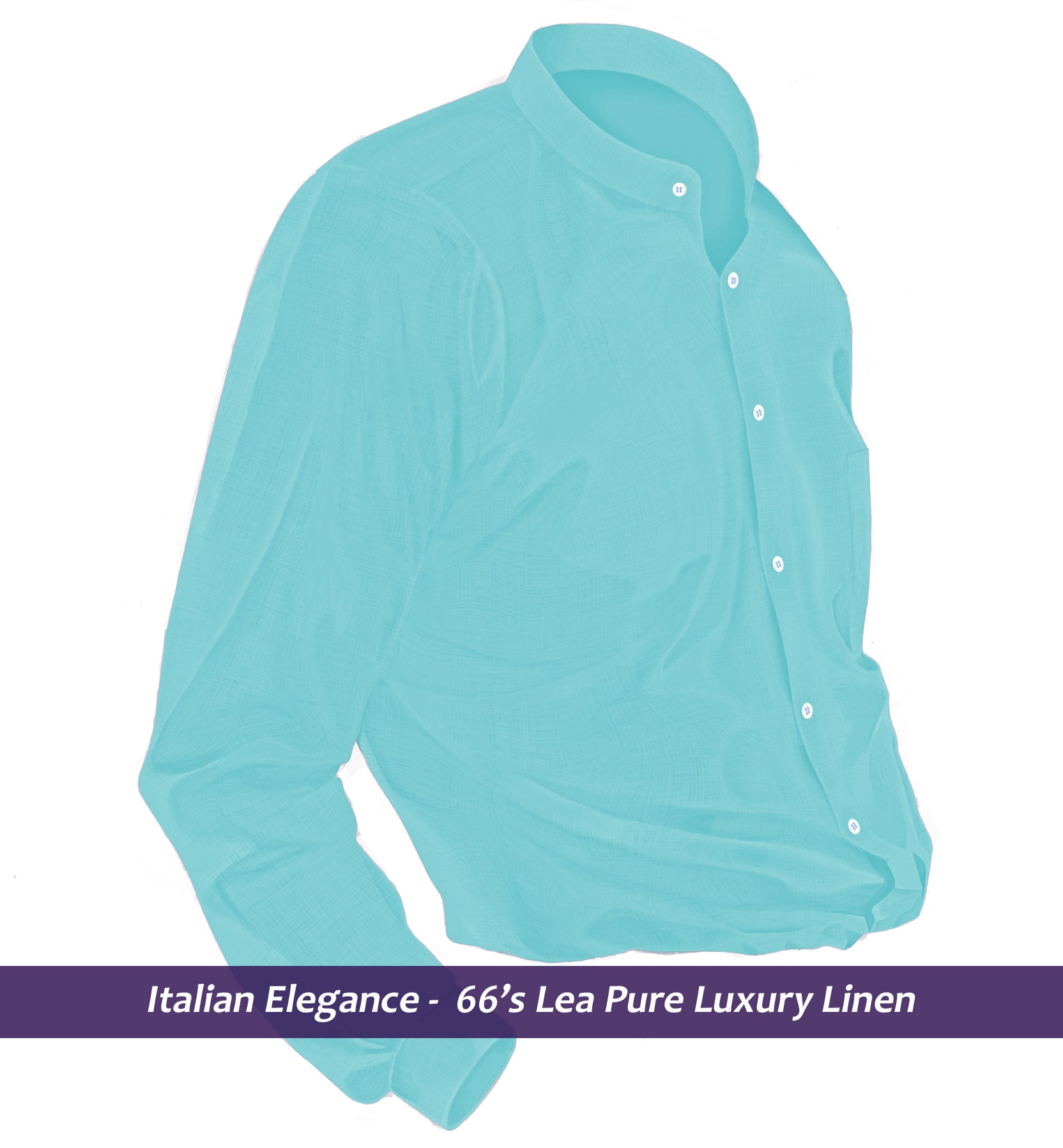 Munich- Turquoise Green Linen- Mandarin Collar- 66's Lea Pure Luxury Linen-  Delivery from 7th May