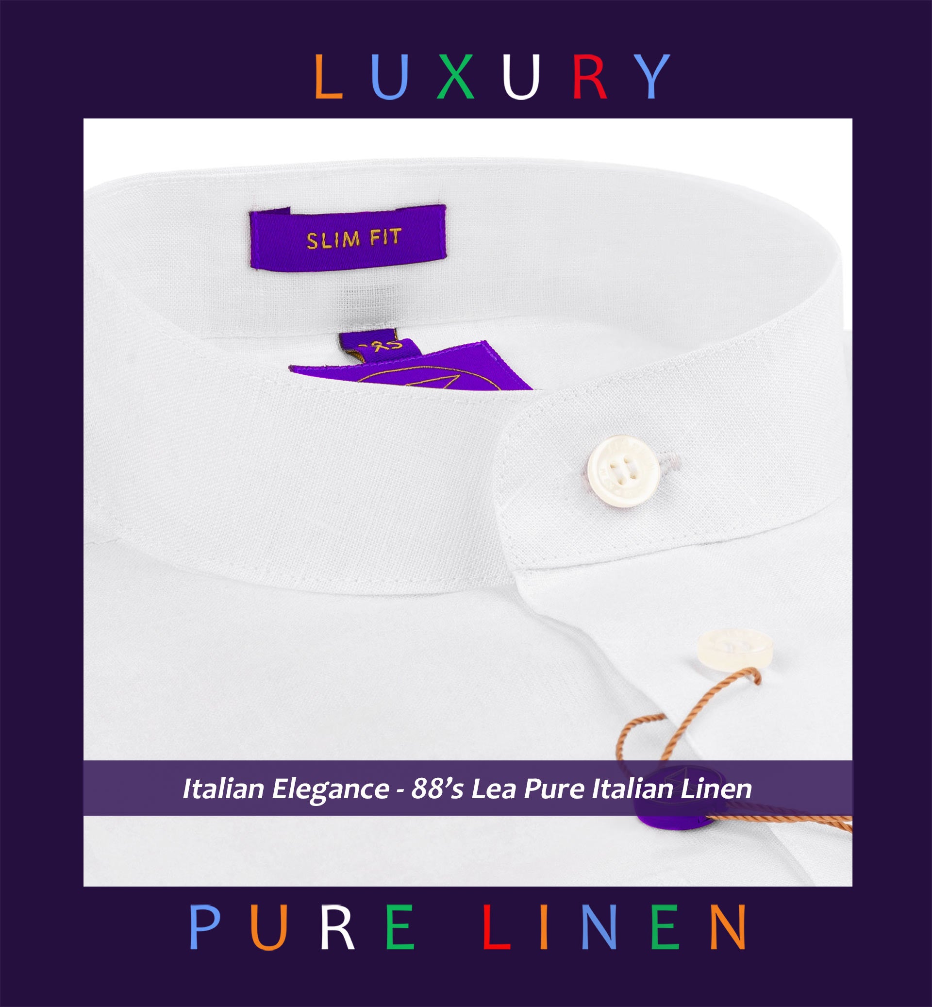 Delphi- Pristine Pure White Linen- Mandarin Collar- 88's Lea Pure Italian Linen