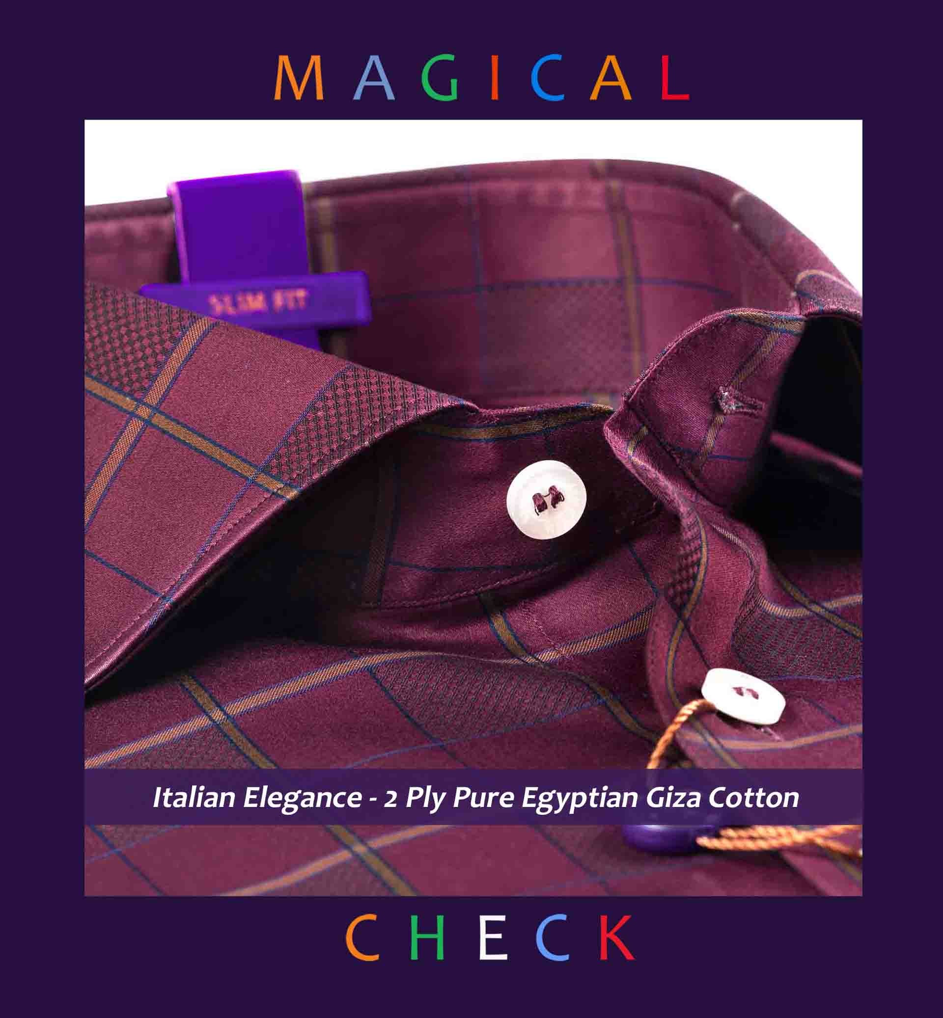 Pablo- Burgundy & Olive Magical Check- 2 Ply Pure Egyptian Giza Cotton