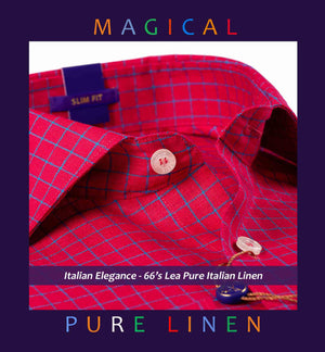 MELBOURNE- CORAL RED CHECK- PURE LINEN