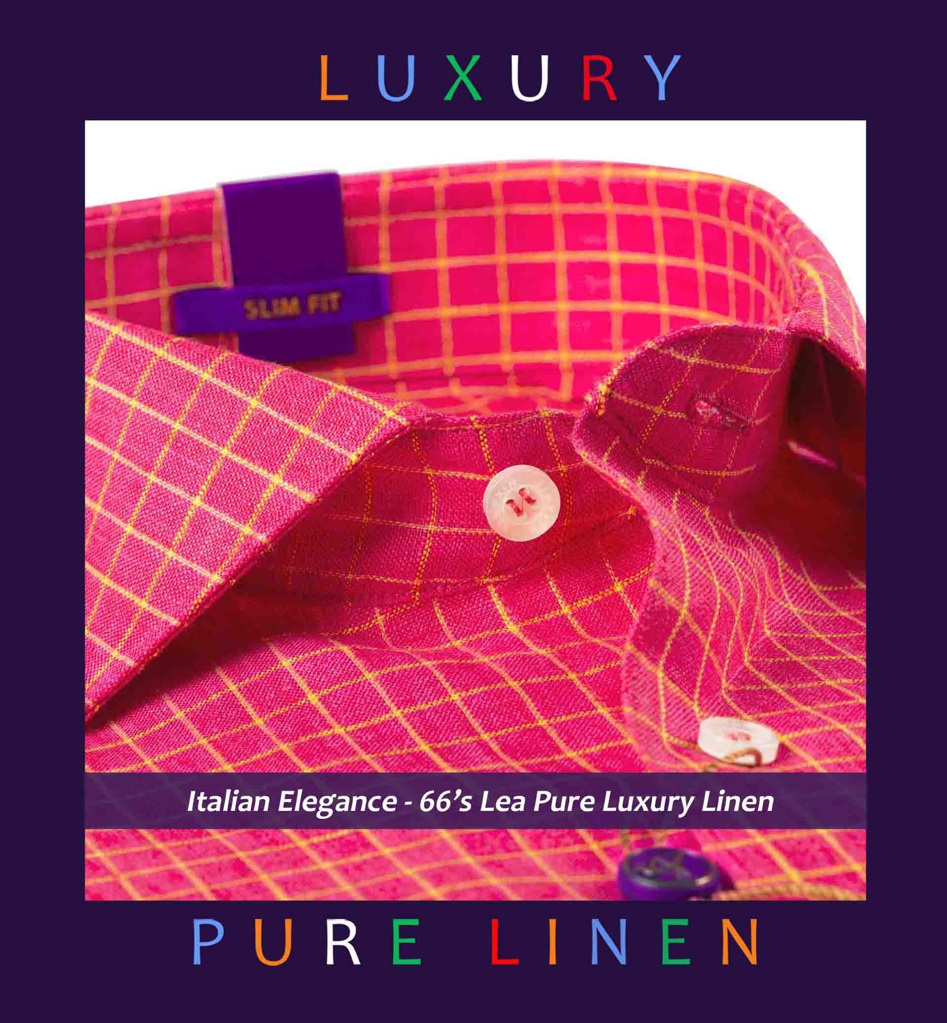 Obispo- Coral Red & Yellow Check- 66's Lea Pure Luxury Linen