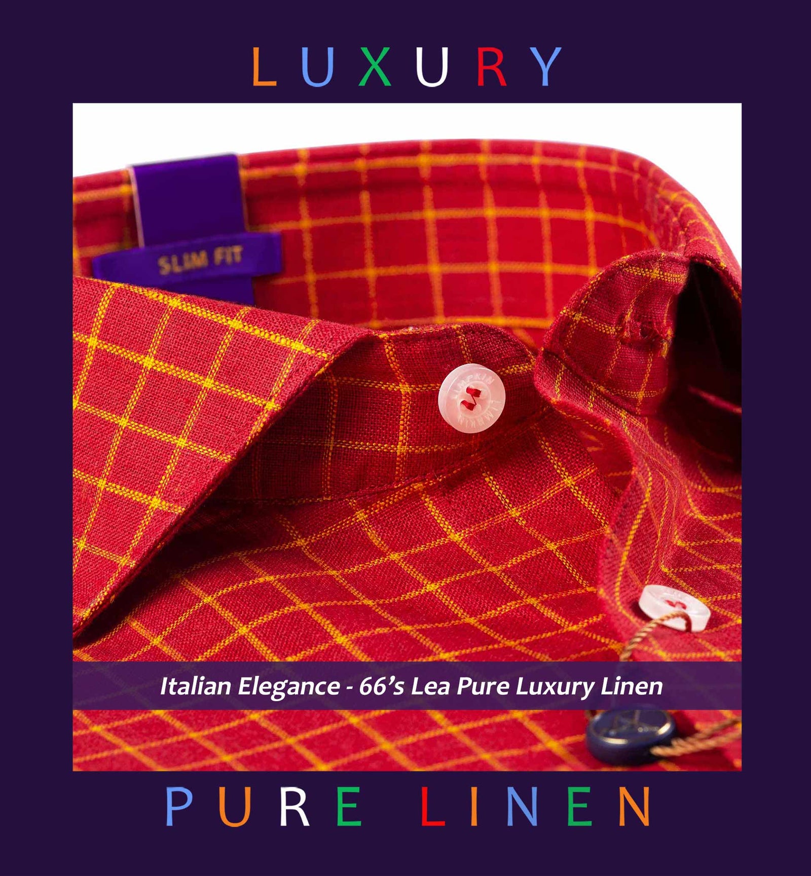 Antwerp- Scarlet Red & Lemon Yellow Check- 66's Lea Pure Luxury Linen