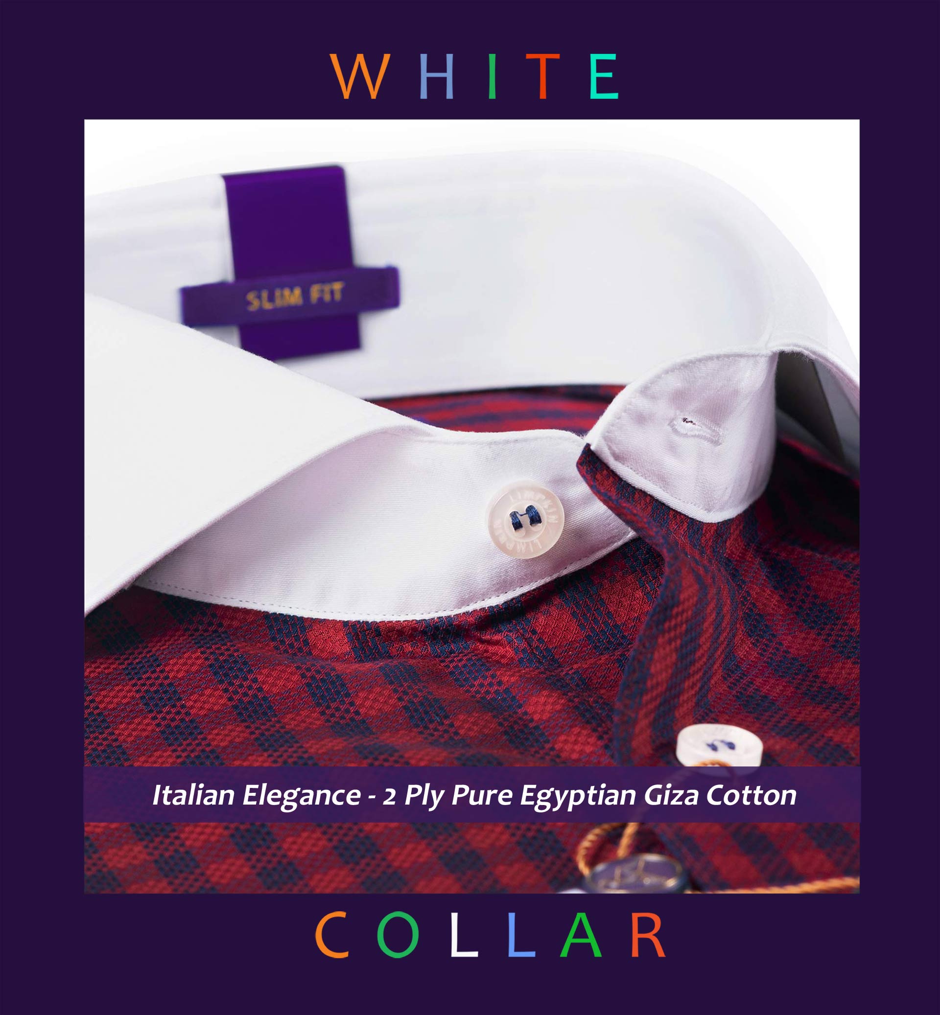 Cremona- Burgundy & Navy Check- White Collar
