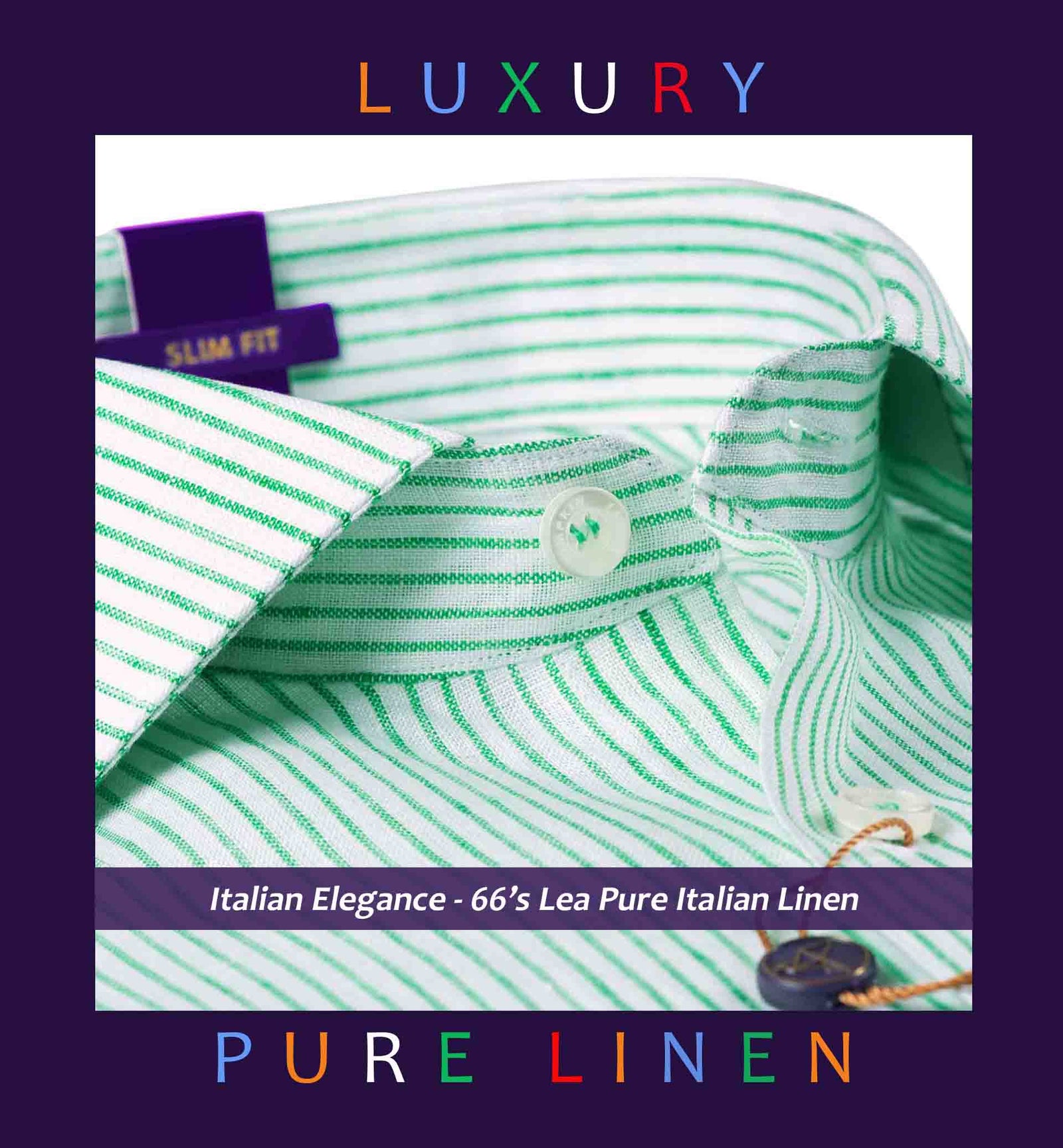 Montauk- Emerald Green & White Magical Stripe- 66's Lea Pure Linen