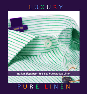 Montauk- Emerald Green & White Magical Stripe- 66's Lea Pure Linen