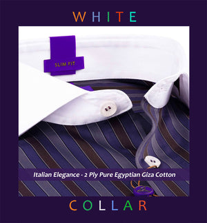 Bosnia- Indigo Blue & Grey Stripe with White Collar
