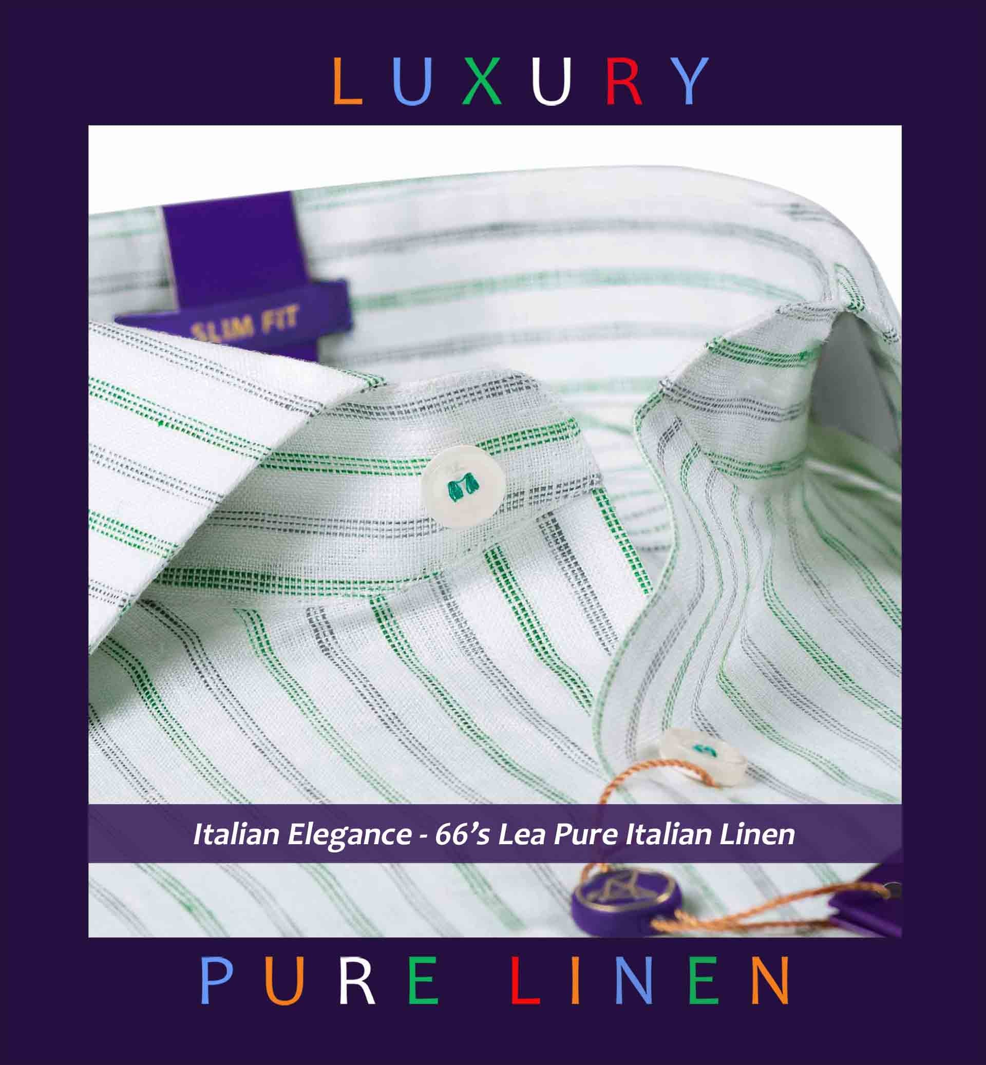 Agrinio- Emerald Green and Steel Grey Stripe- 66's Lea Pure Luxury Linen