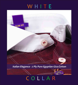 Naples- Burgundy & White Check with White Collar