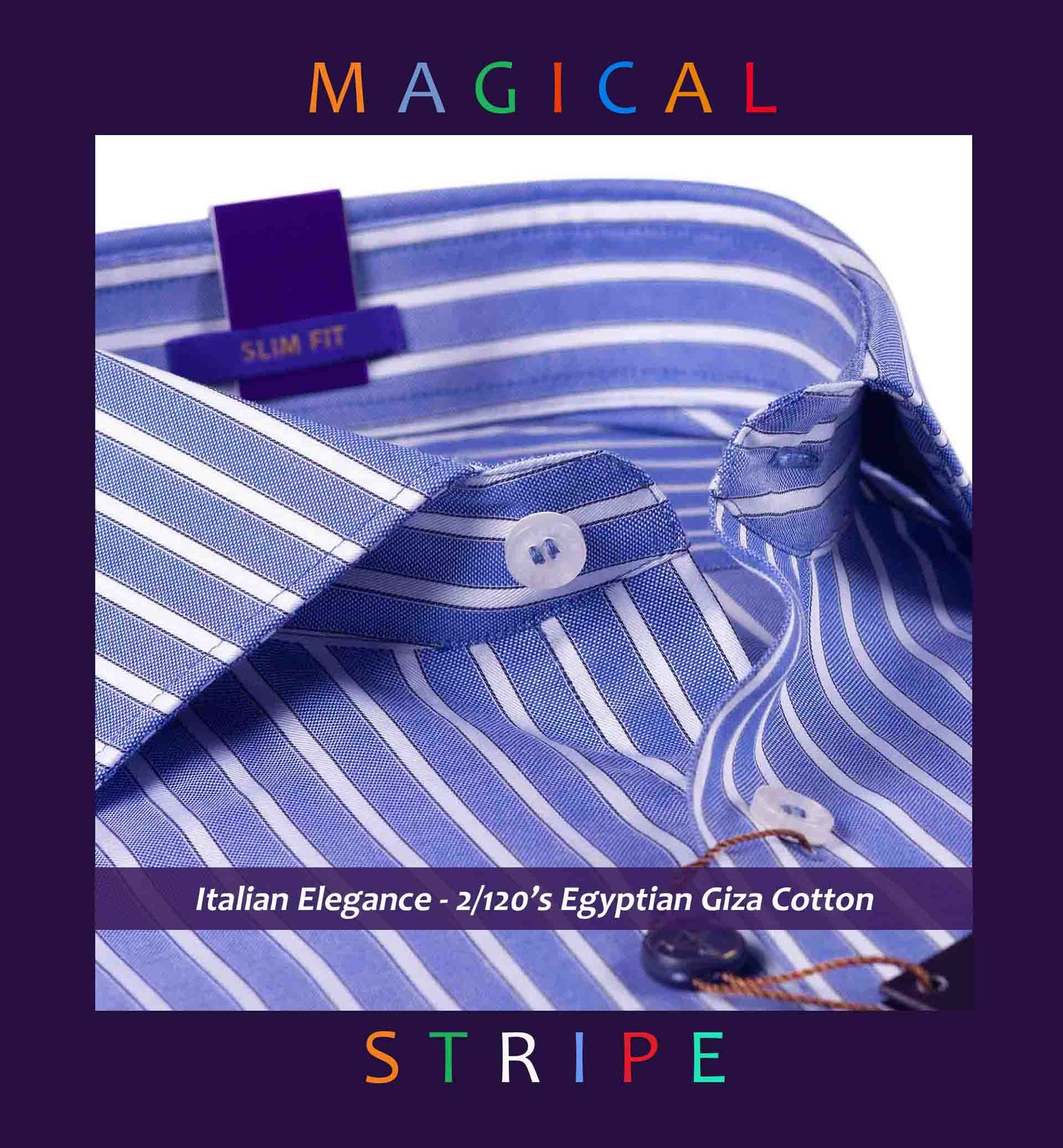 Leonardo- Azure Blue & White Magical Stripe