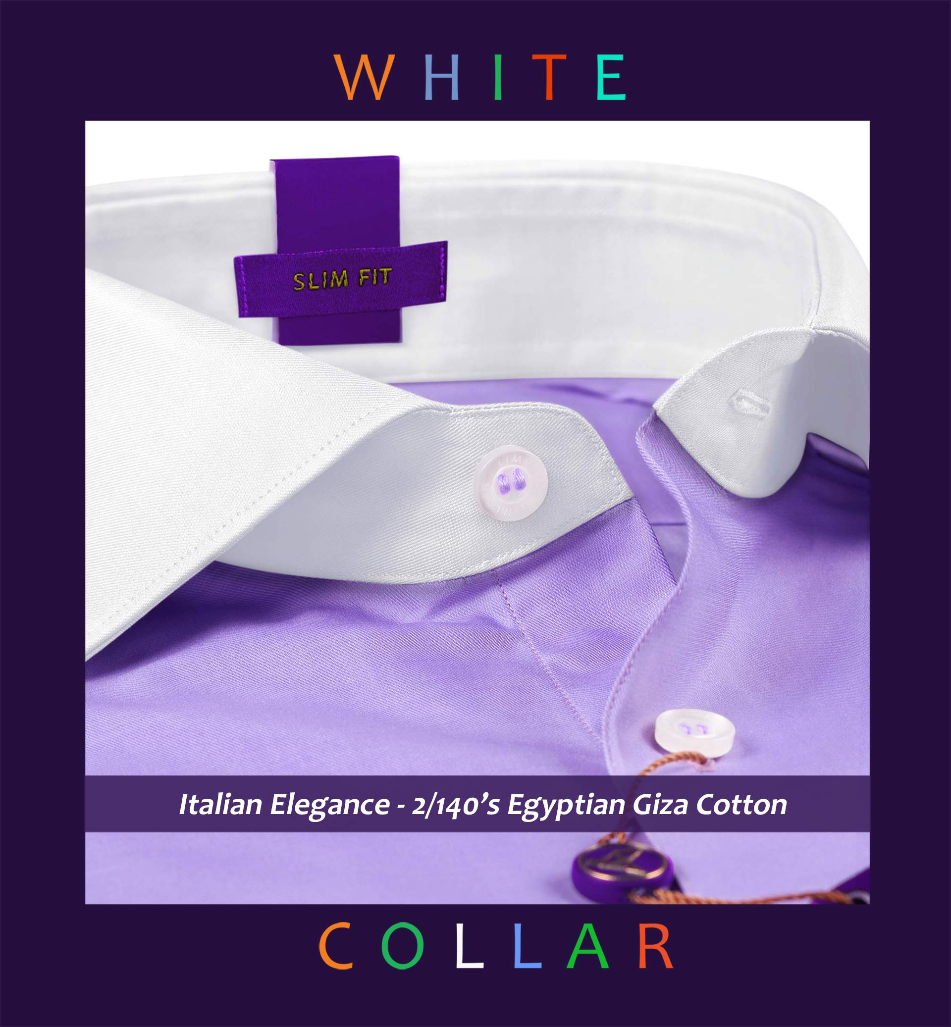 Warsaw- Amethyst Solid- White Collar- 2/140 Egyptian Giza Cotton