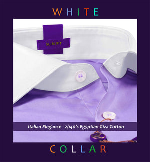 Warsaw- Amethyst Solid- White Collar- 2/140 Egyptian Giza Cotton