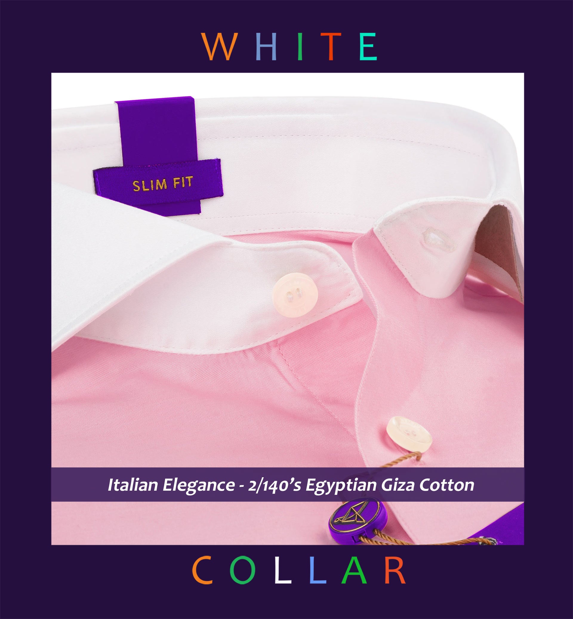 Mayfair- Flamingo Pink Solid- White Collar- 2/140 Egyptian Giza Cotton