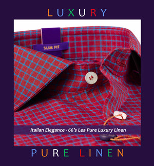 Hamburg- Hibiscus Red & Cerulean Blue Check- 66's Lea Pure Luxury Linen