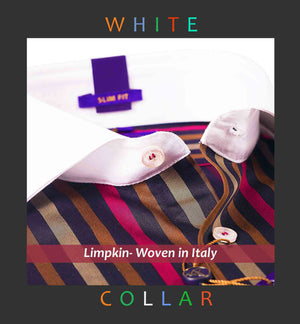 Montreal - Burgundy & Beige Stripe- White Collar