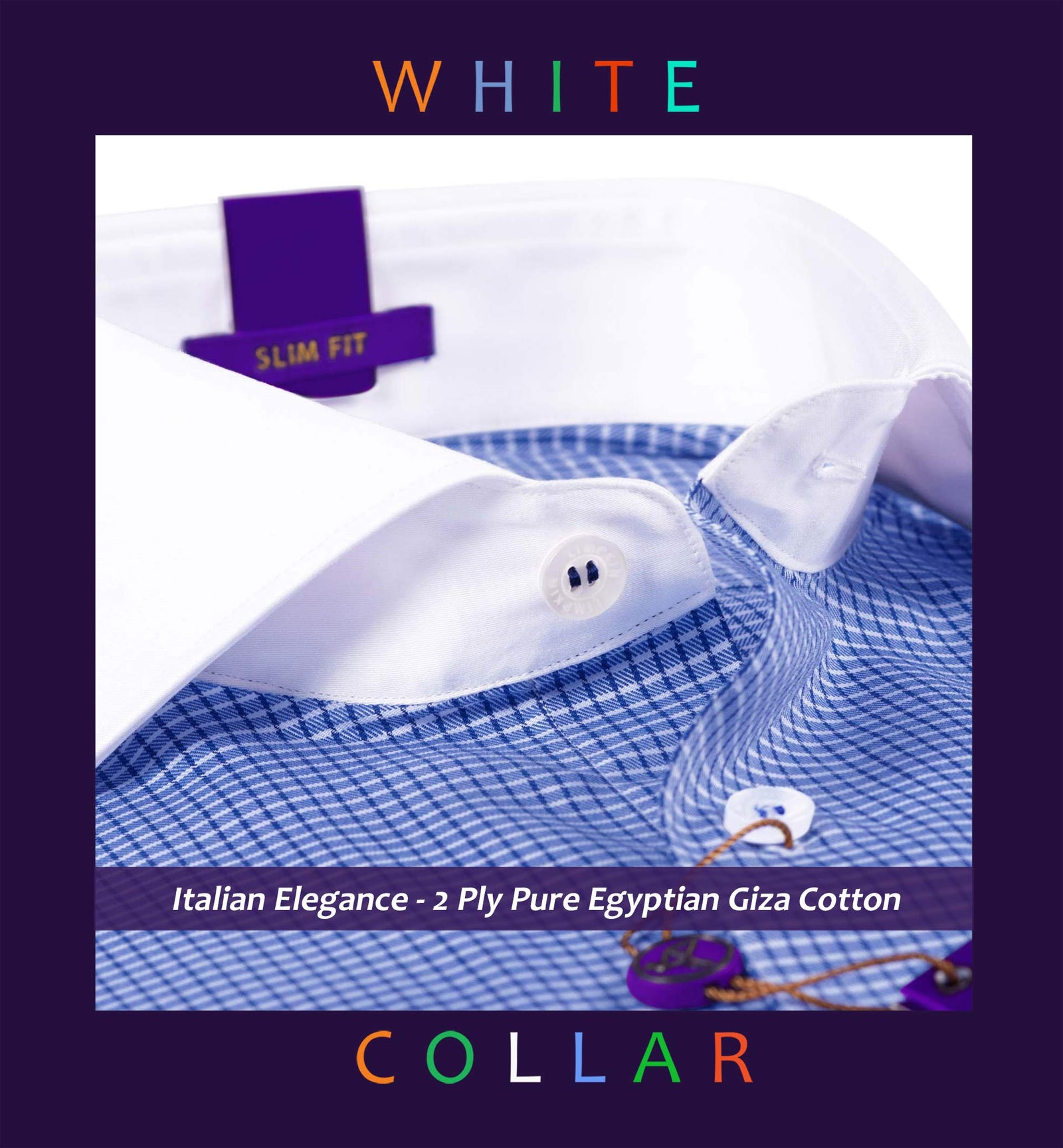 Bruges- Navy Blue & White Check with White Collar