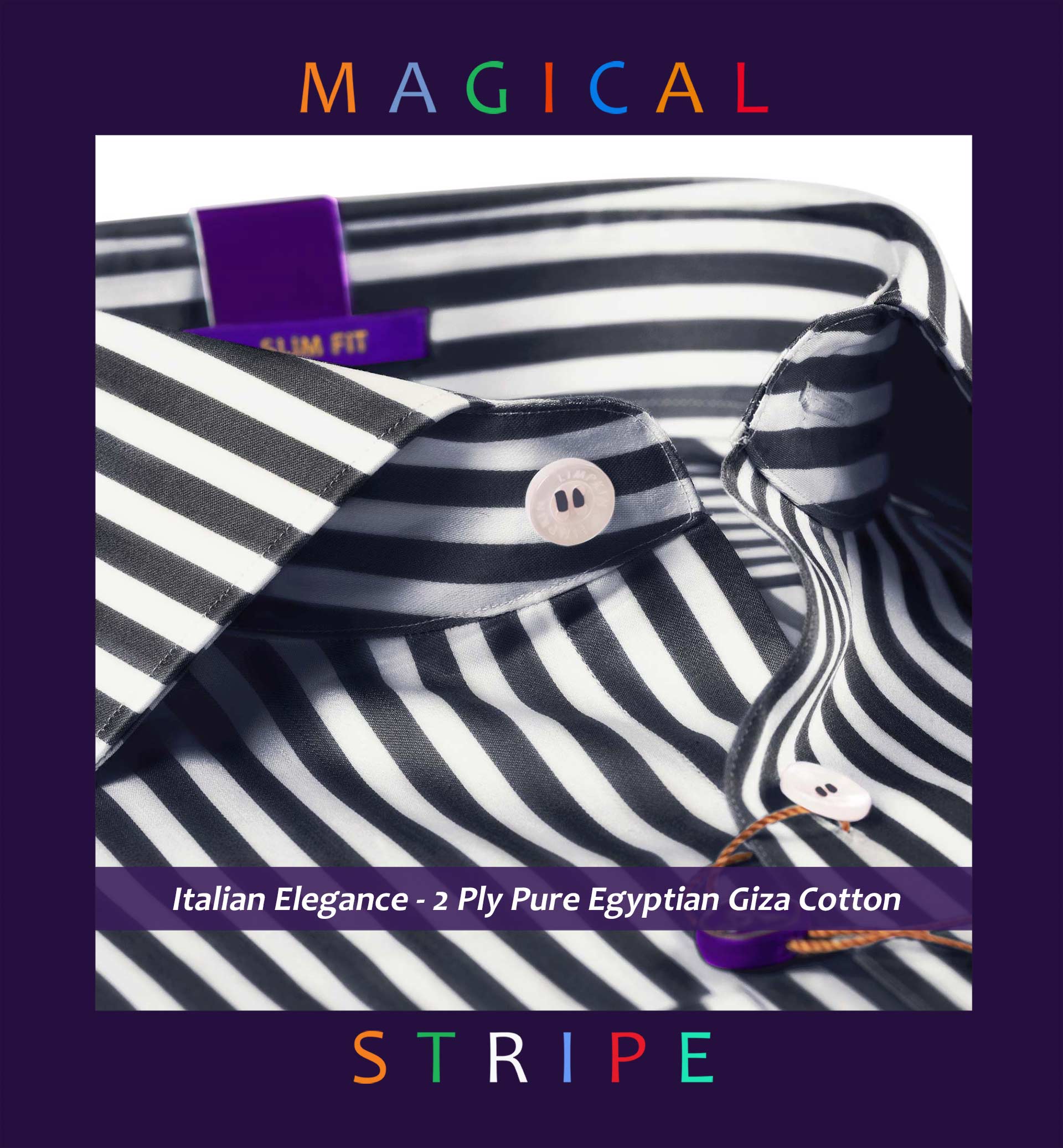 California- Ebony Black & White Magical Stripe- 2 Ply Pure Egyptian Giza Cotton