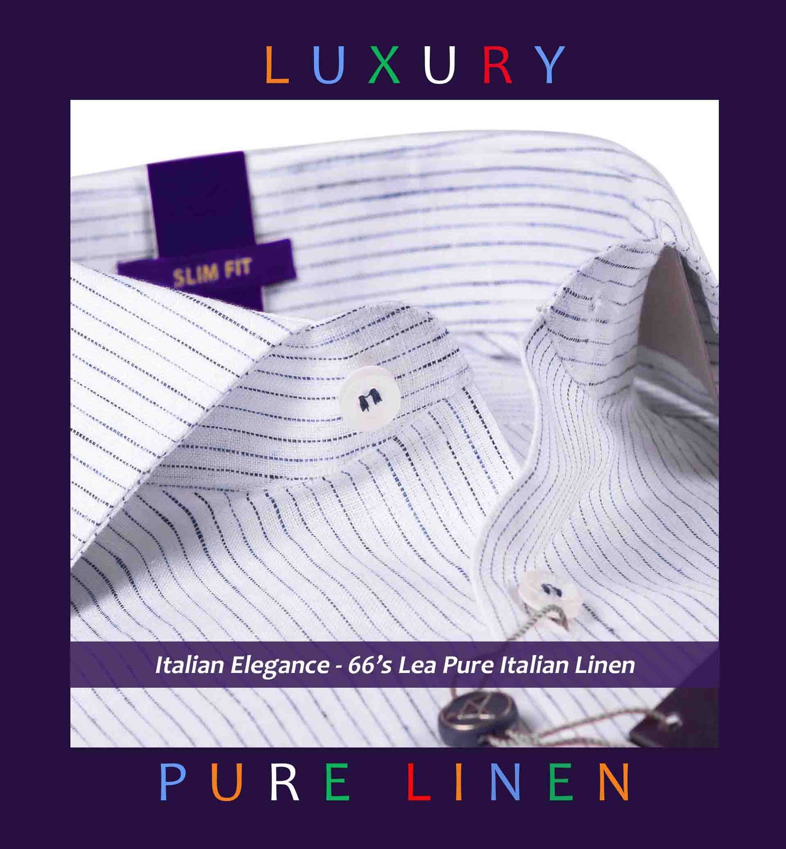 Monterey- Navy Blue & White Magical Pin Stripe- 66's Lea Pure Linen
